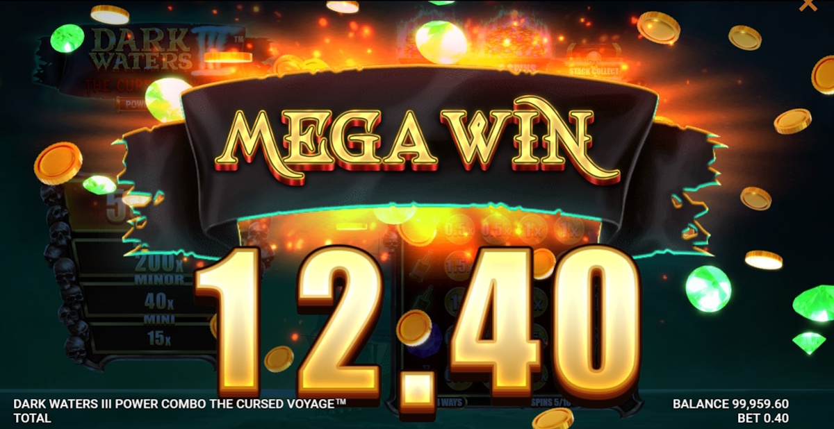 A mega win in Dark Waters III Power Combo The Cursed Voyage™ by Just For The Win