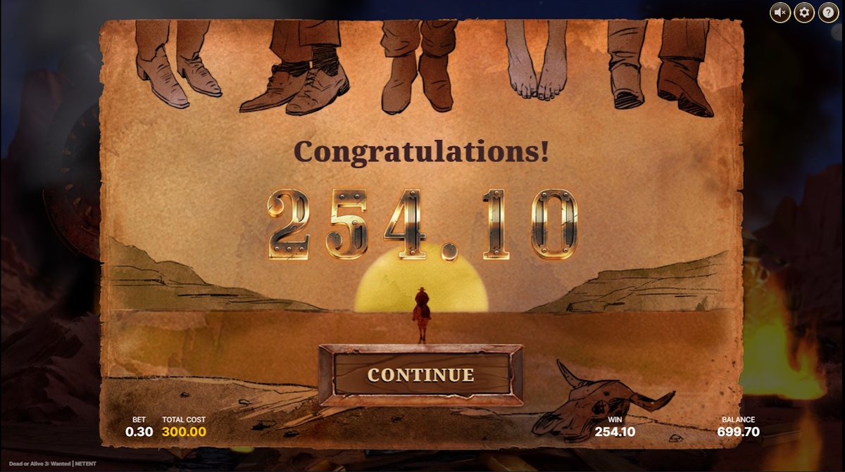 A win in Dead or Alive™ 3 Wanted by NetEnt