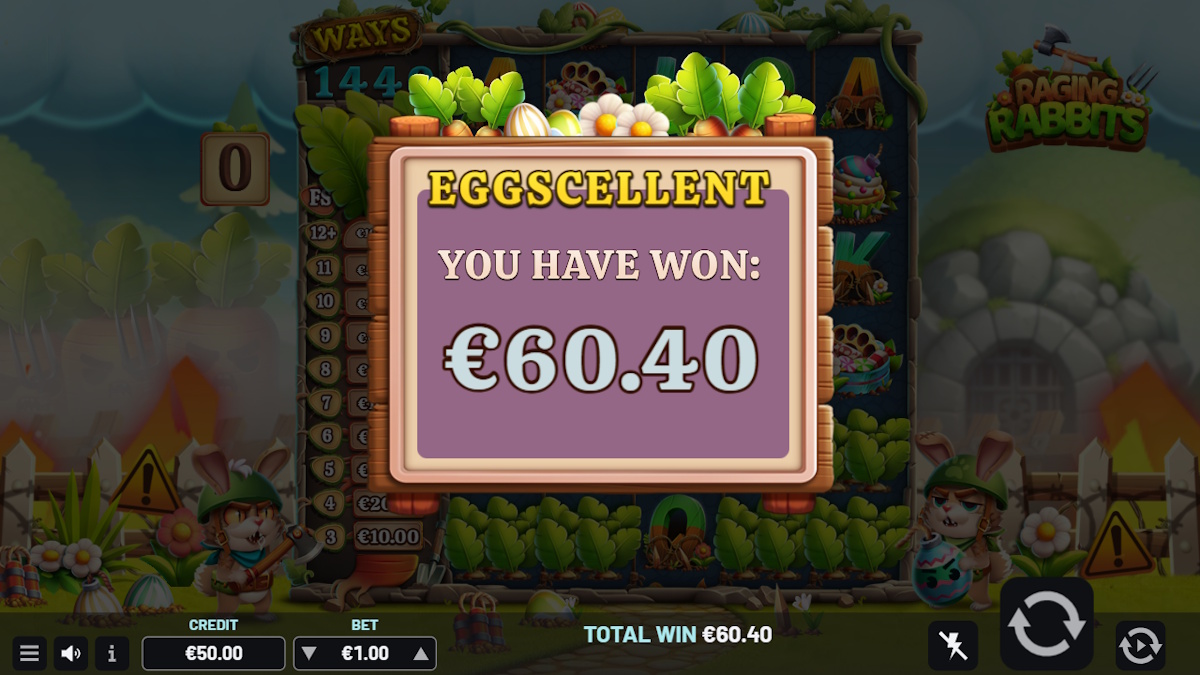 A win in Raging Rabbits by Indigo Magic