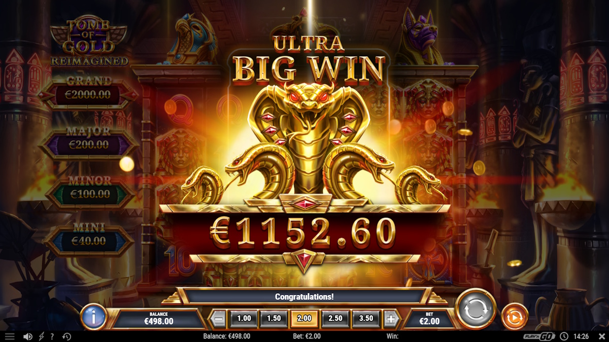 An ultra big win in Tomb of Gold Reimagined by Play'n GO