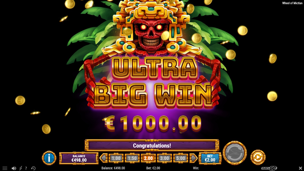 An ultra big win in Wheel of Mictlan by Play'n GO