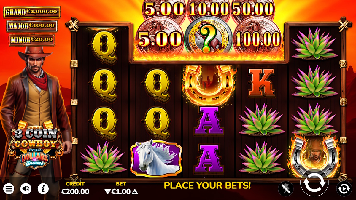 Base game in 3 Coin Cowboy Dollars & Dreams by Atomic Slot Lab