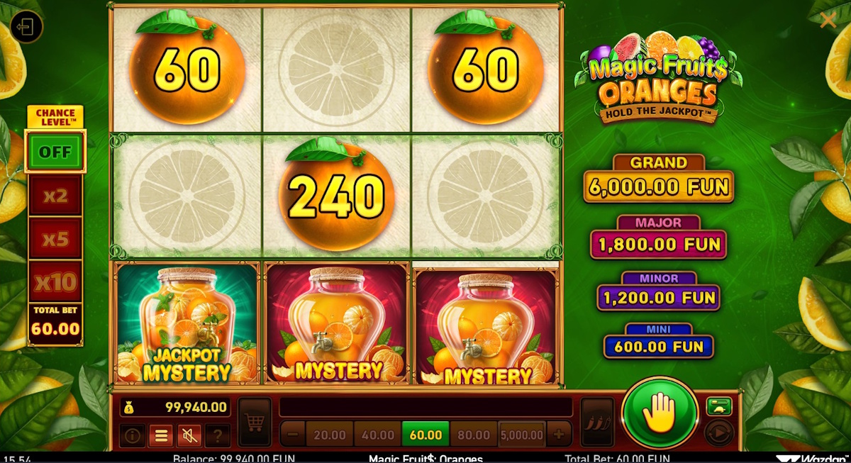 Base game in Magic Fruit$ Oranges by Wazdan