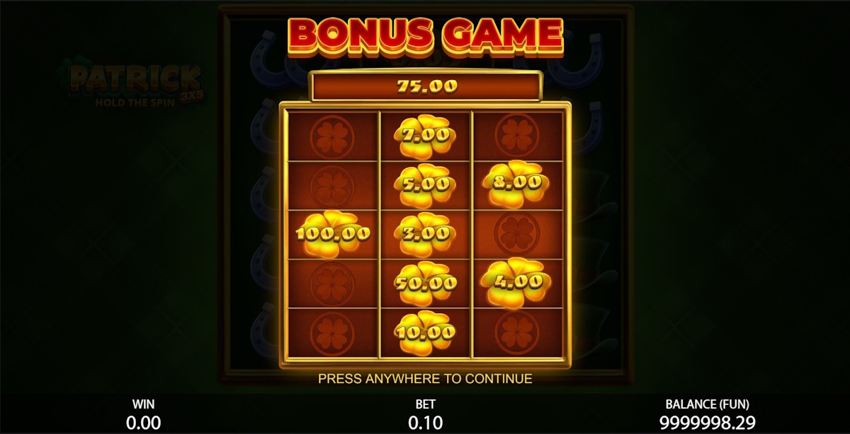 Bonus game activated in 3x5 Patrick Hold The Spin by Gamzix
