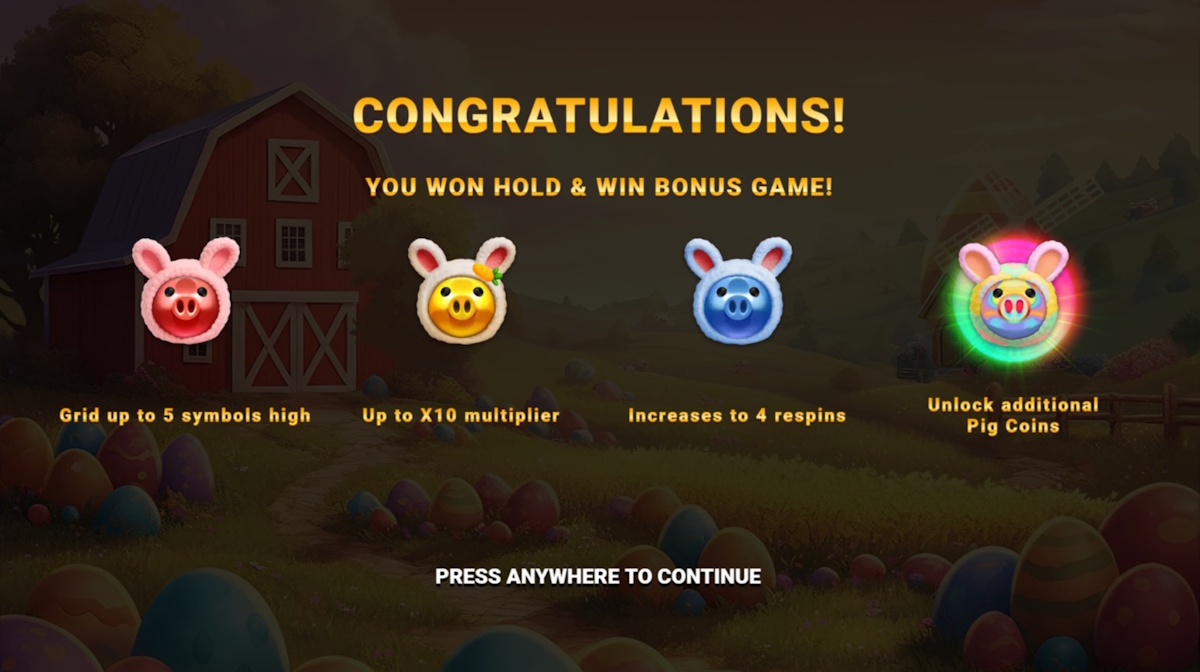 Bonus game won in 3 Easter Pigs Hop by Gaming Corps