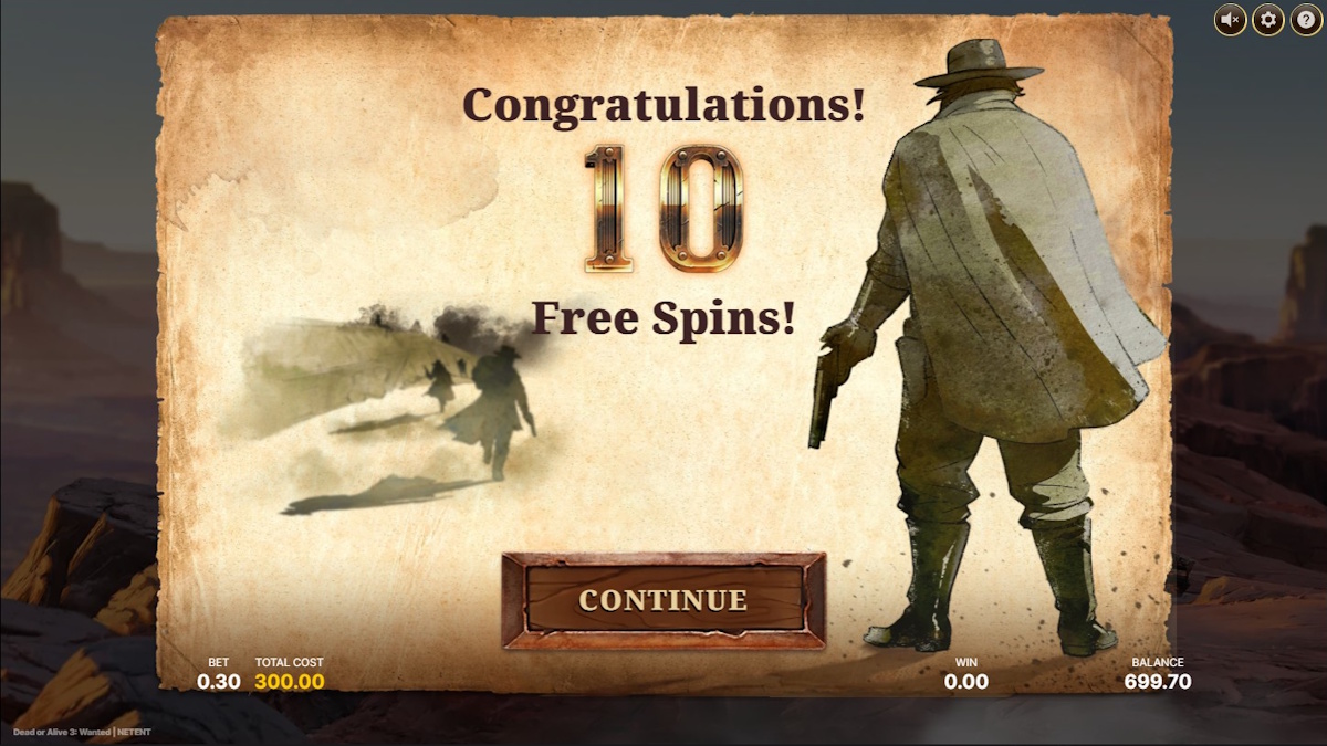 Free spins won in Dead or Alive™ 3 Wanted by NetEnt