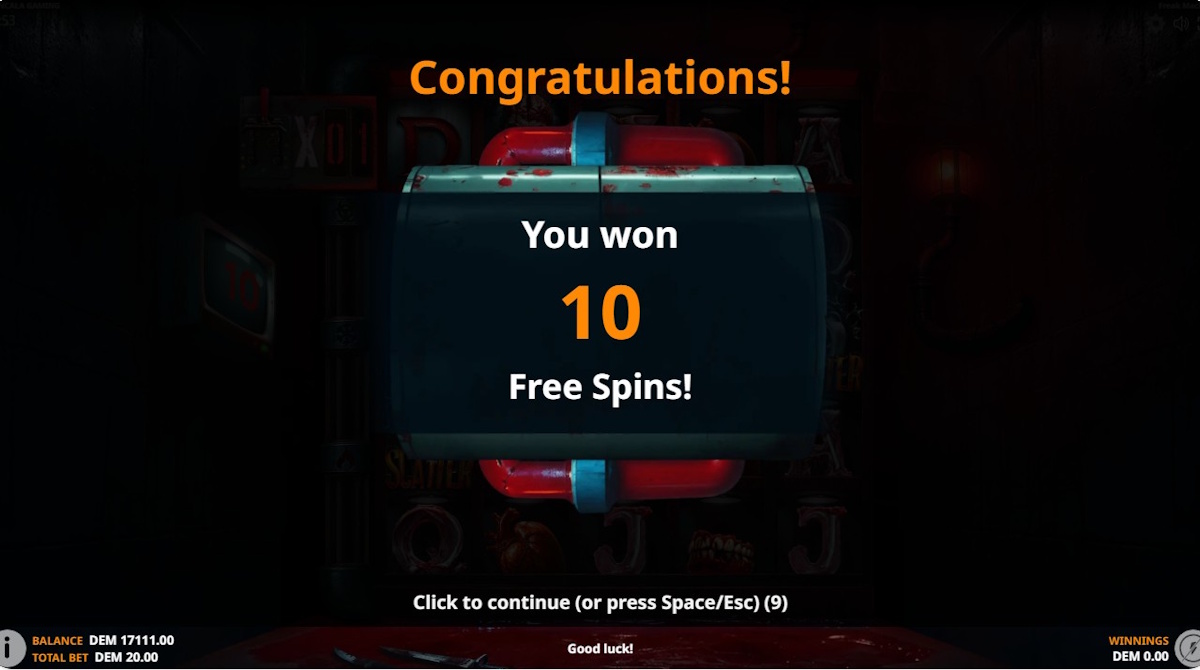 Free spins won in Freak Machine by Mancala Gaming
