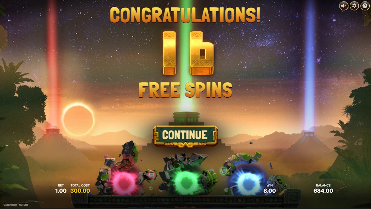 Free spins won in Godbreaker by NetEnt