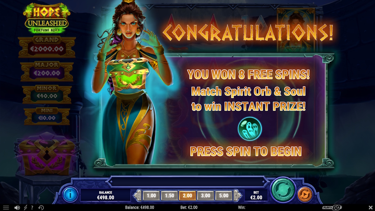 Free spins won in Hope Unleashed Fortune Rises by Play’n GO