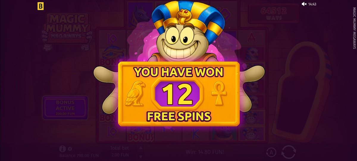Free spins won in Magic Mummy MEGAWAYS by BGaming
