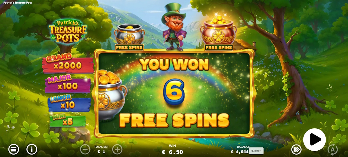 Free spins won in Patrick’s Treasure Pots by ELA Games