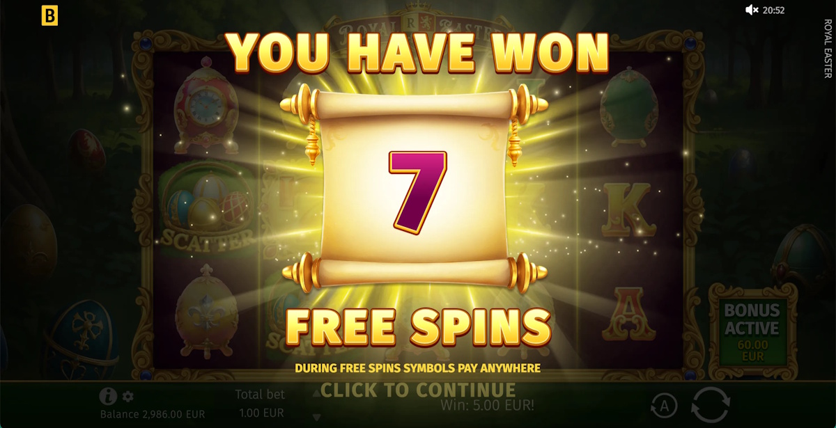Free spins won in Royal Easter by BGaming