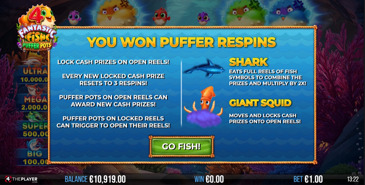 Puffer respins won in 4 Fantastic Fish Puffer Pots by 4ThePlayer