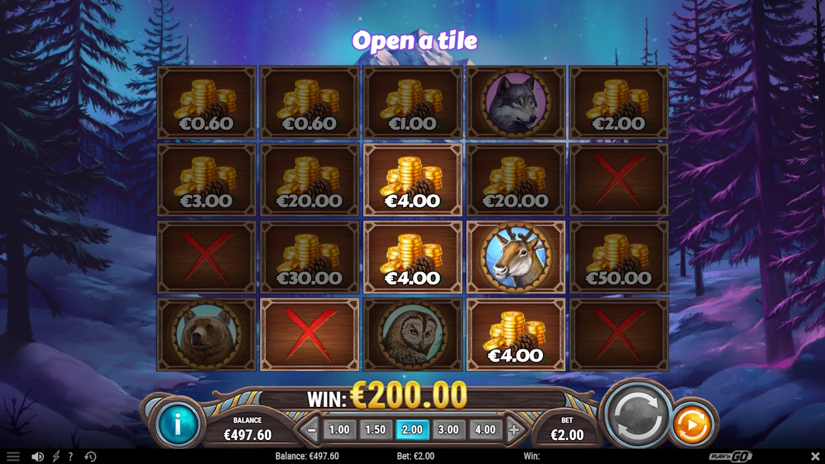 Tile picking game in Wild North Radiant Skies GO Collect by Play’n GO