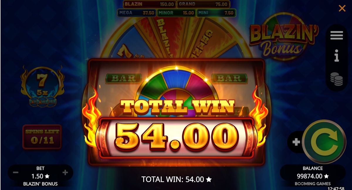 Total win in Blazin' Bonus by Booming Games