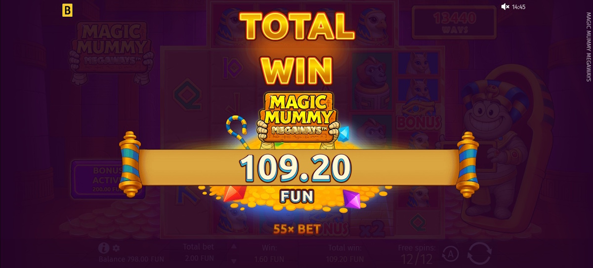 Total win in Magic Mummy MEGAWAYS by BGaming