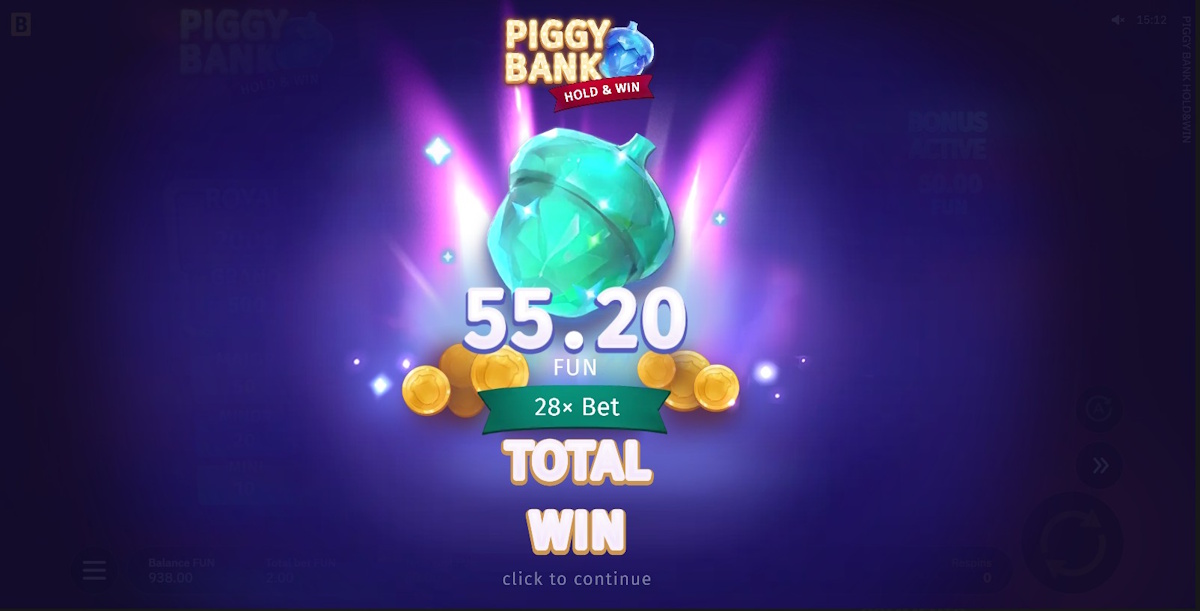 Total win in Piggy Bank Hold & Win by BGaming
