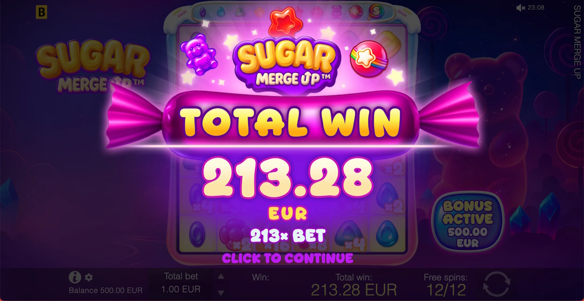 Total win in Sugar Merge Up™ by BGaming