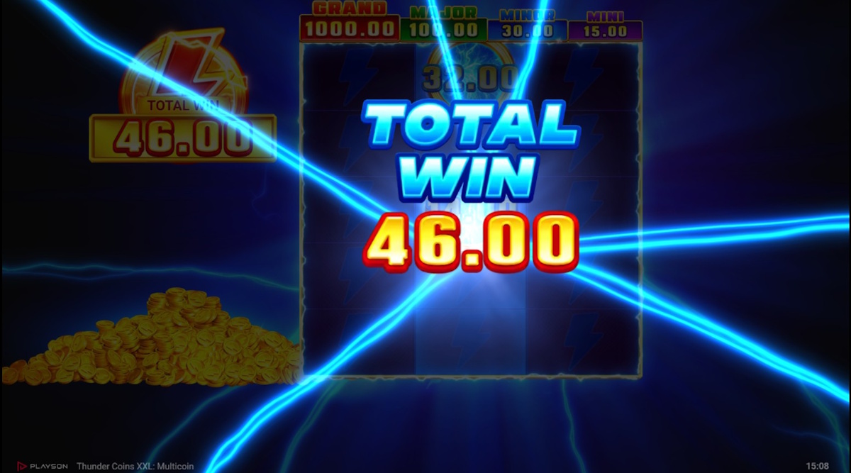 Total win in Thunder Coins XXL MULTICOIN by Playson
