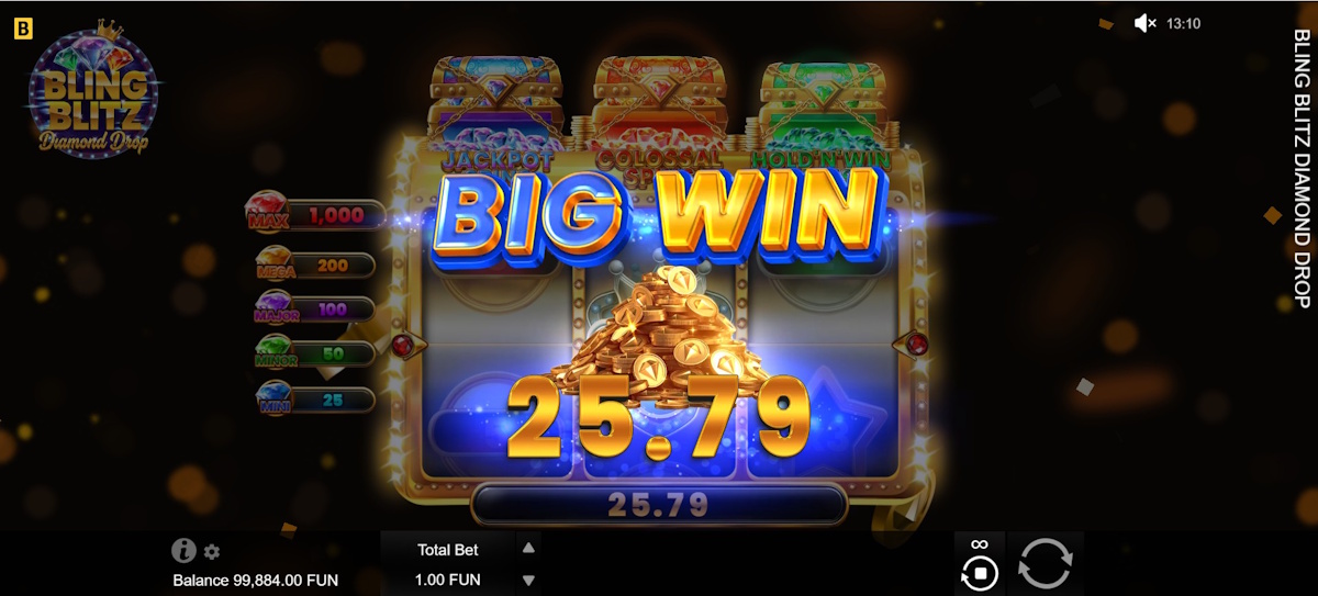 A big win in Bling Blitz Diamond Drop by BGaming