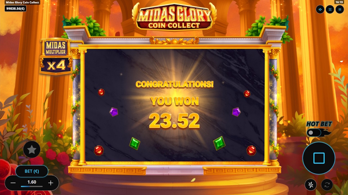 A win in Midas Glory Coin Collect by Gaming Corps
