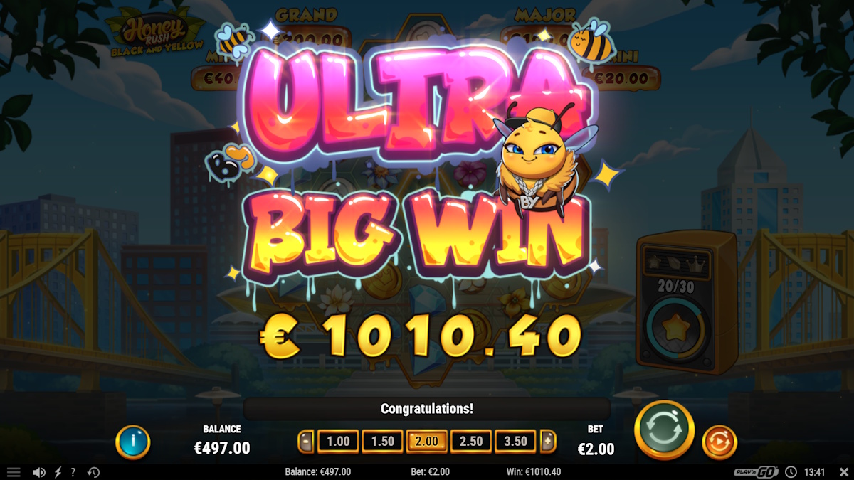 An ultra big win in Honey Rush Black and Yellow by Play’n GO