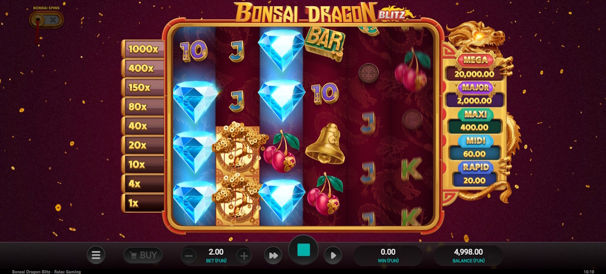 Base game in Bonsai Dragon Blitz by Relax Gaming