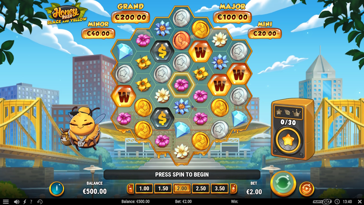 Base game in Honey Rush Black and Yellow by Play’n GO