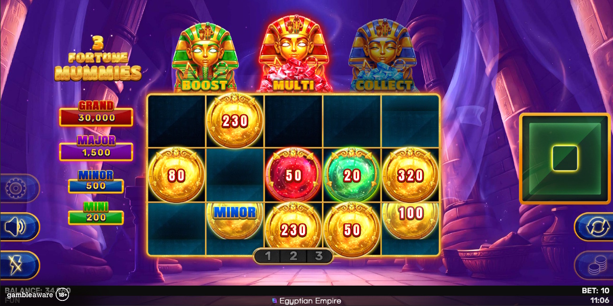 Bonus game in 3 Fortune Mummies by Spinomenal