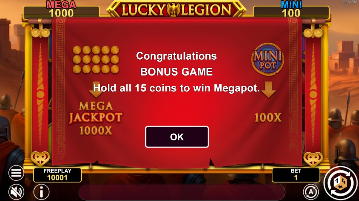 Bonus game won in Lucky Legion Hold And Win by 1spin4win