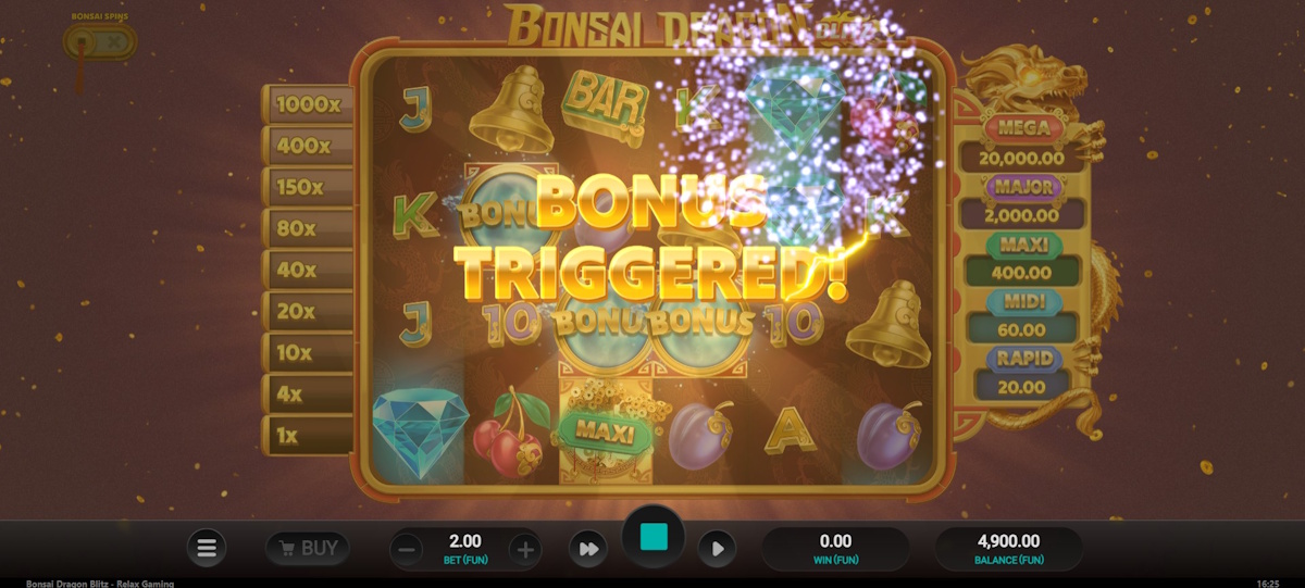 Bonus triggered by Bonsai Dragon Blitz by Relax Gaming