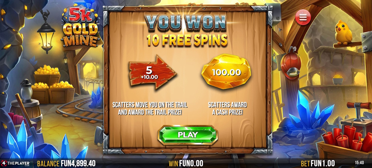 Free spins won in 5K Gold Mine by 4ThePlayer
