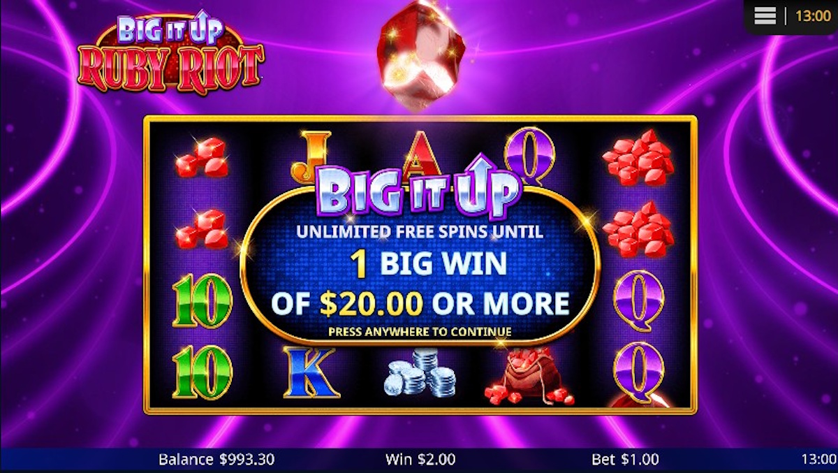 Free spins won in Big It Up Ruby Riot by Light & Wonder