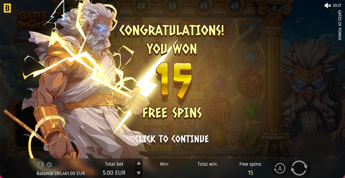Free spins won in Gates of Power by BGaming