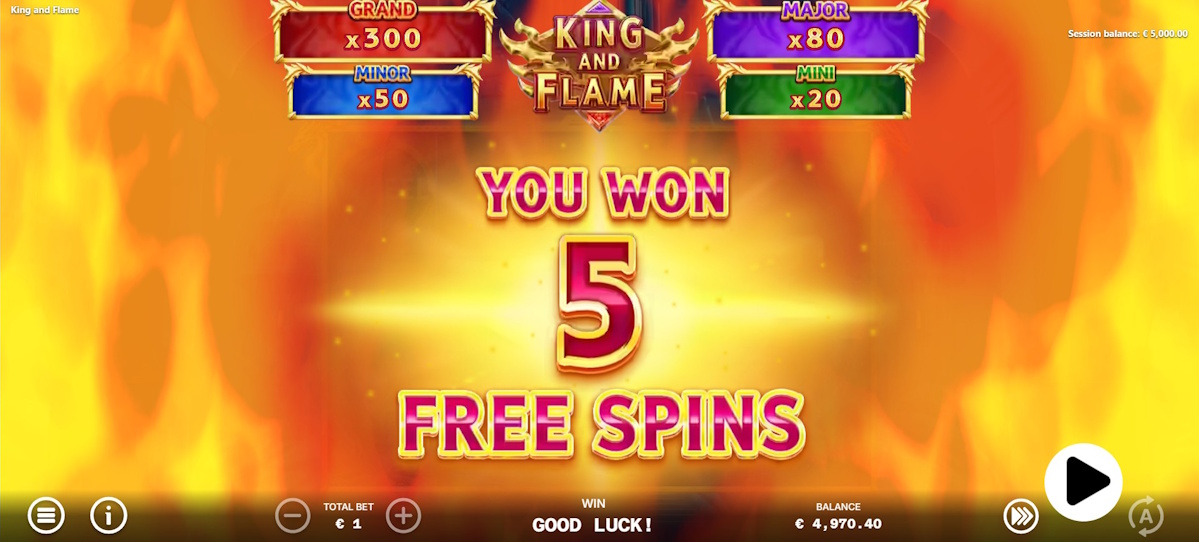Free spins won in King and Flame by ELA Games