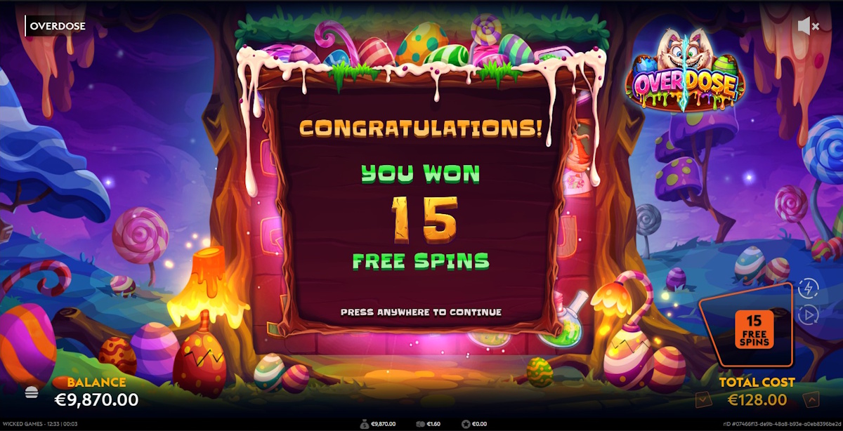 Free spins won in Overdose by Wicked Games