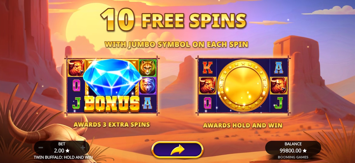Free spins won in Twin Buffalo Hold and Win by Booming Games