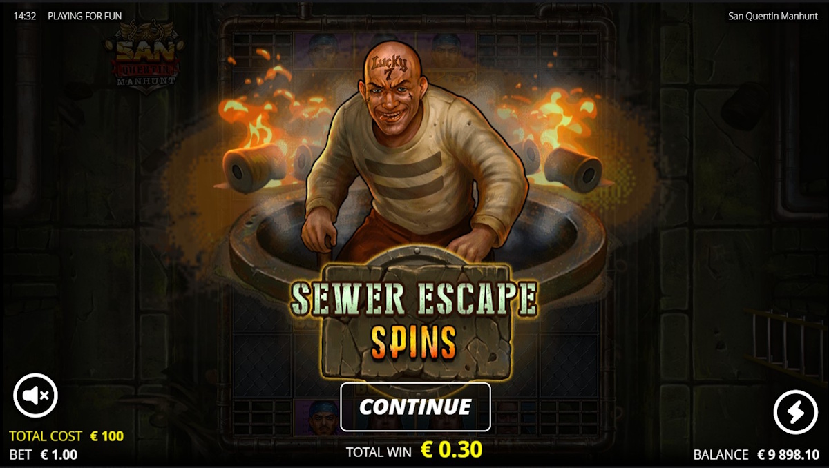 Sewer escape spins won in San Quentin Manhunt by Nolimit City
