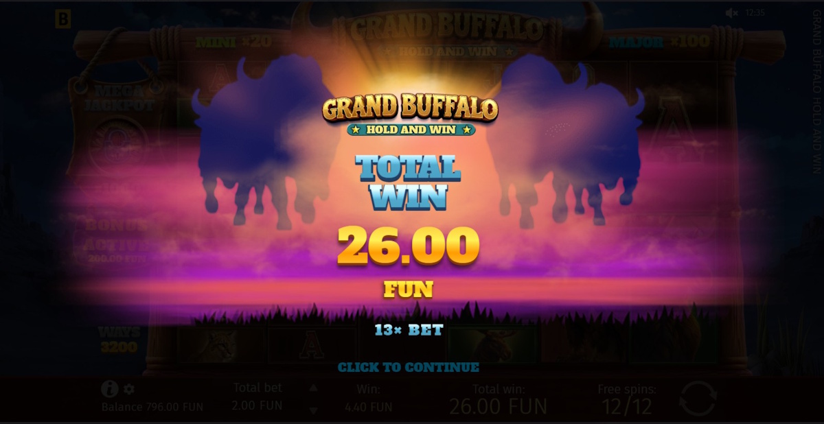 Total win in Grand Buffalo Hold and Win by BGaming