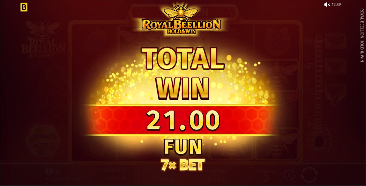 Total win in Royal Beellion Hold & Win by BGaming