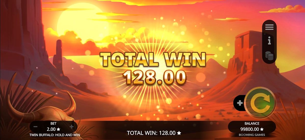 Total win in Twin Buffalo Hold and Win by Booming Games