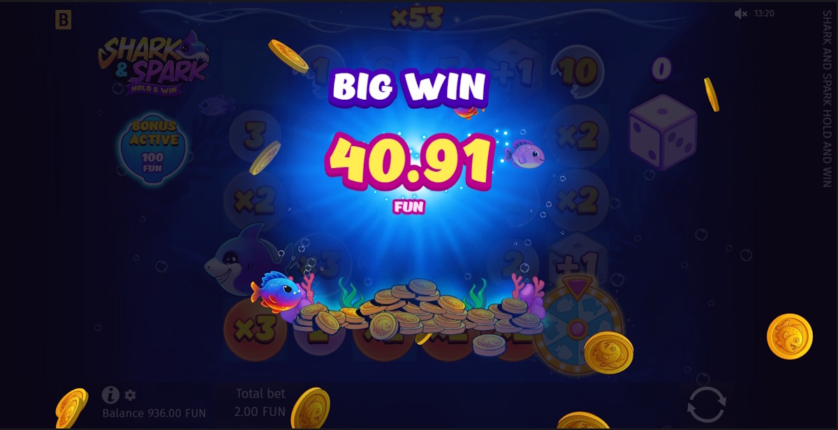 A big win in Shark & Spark by BGaming