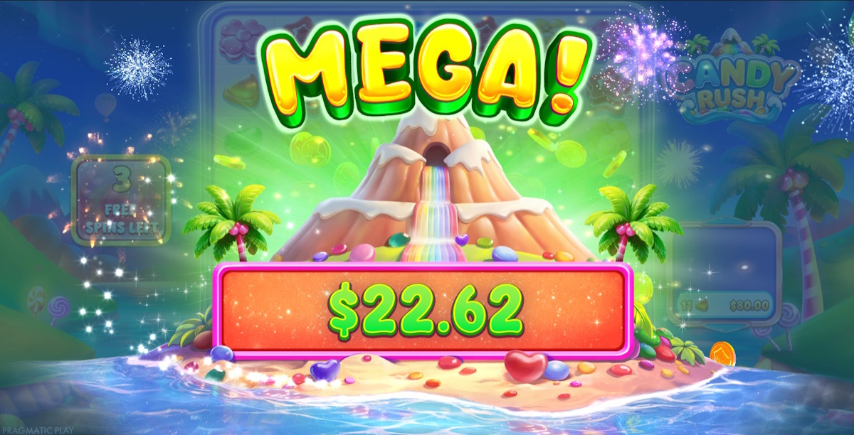 A mega win in Candy Rush by Pragmatic Play