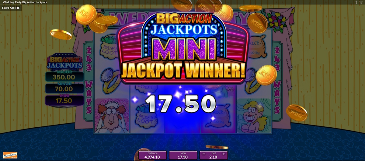 A mini jackpot win in Wedding Party! Big Action Jackpots by King Show Games