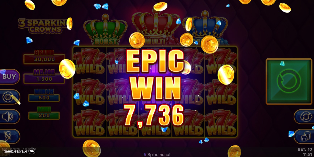 An epic win in 3 Sparking Crowns by Spinomenal