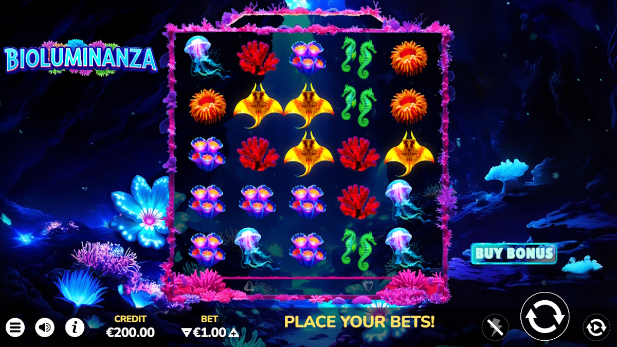 Base game in Bioluminanza by Atomic Slot Lab