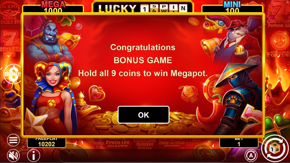 Bonus game won in Lucky 1spin4win Hold and Win by 1spin4win