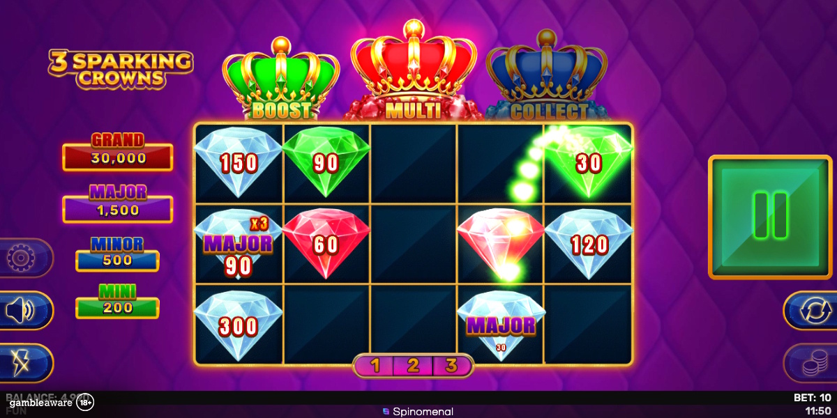 Bonus round in 3 Sparking Crowns by Spinomenal