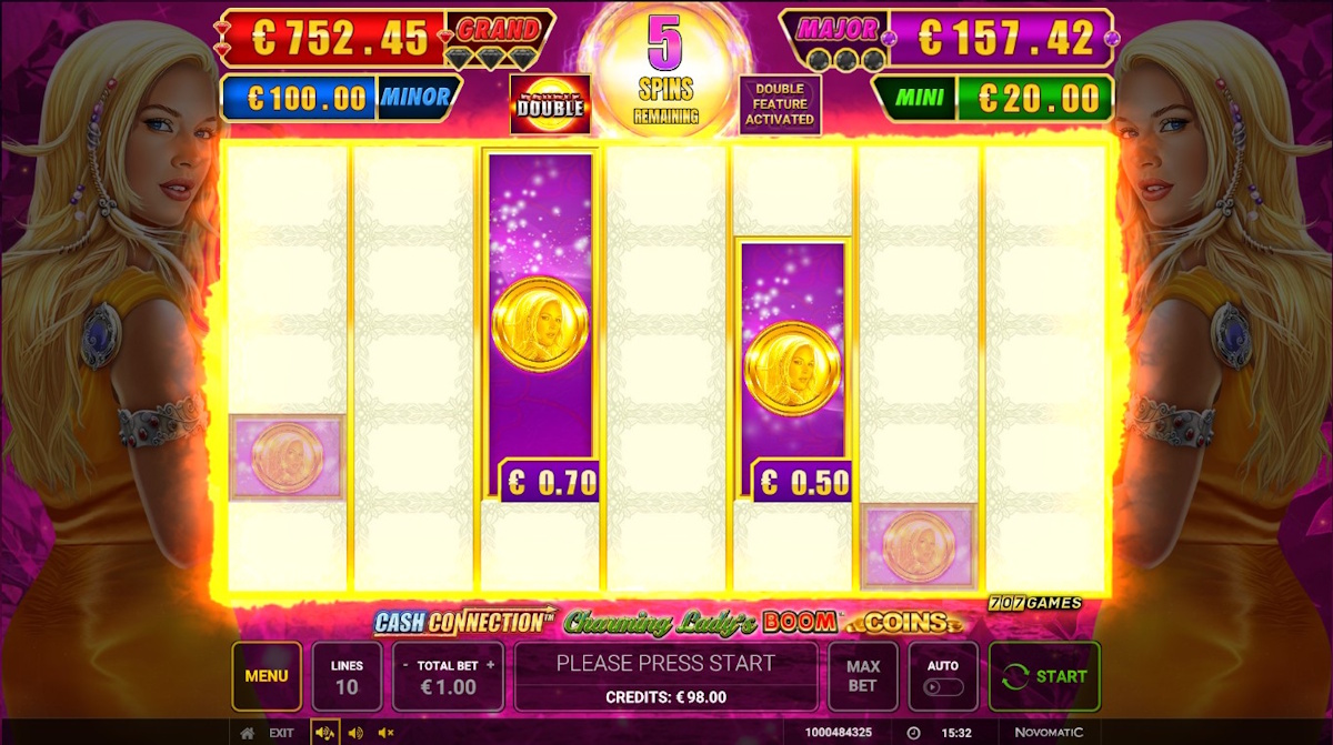 Boom coins feature in Cash Connection™ Charming Lady’s Boom™ Coins by Greentube