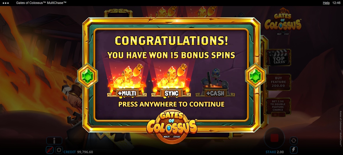 Free spins won in Gates of Colossus™ MultiChase™ by Wishbone Games